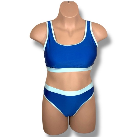 New Size XL Baleaf Bikini Set 2 Piece Blue Two Tone Colorblock UPF 50 Swimwear - Picture 1 of 15